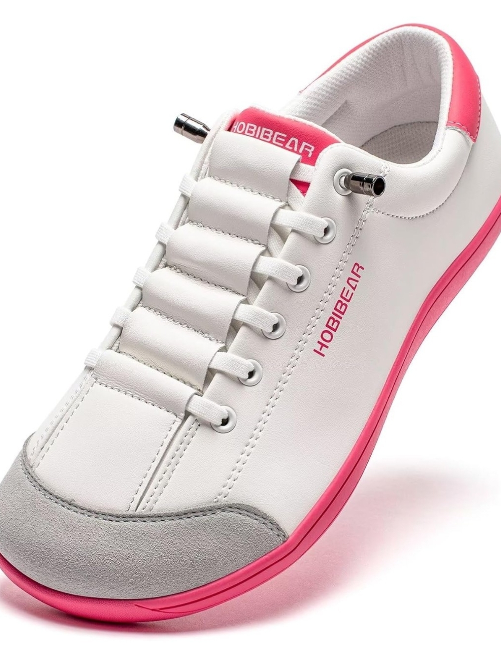 Hobibear Women's White Sneakers with Pink Trim